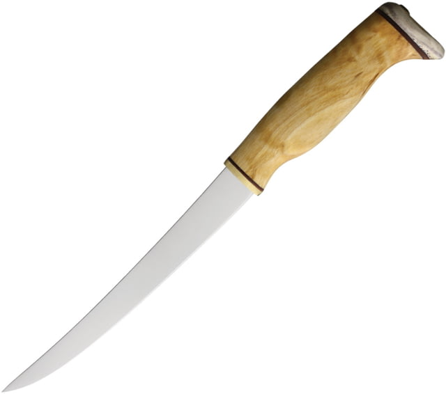Arctic Legend Curly Birch Fillet Knife 10.5in Overall 6.25in Satin Stainless Fillet Blade Birch Wood Handle Black Leather Belt Sheath - Arctic Legend