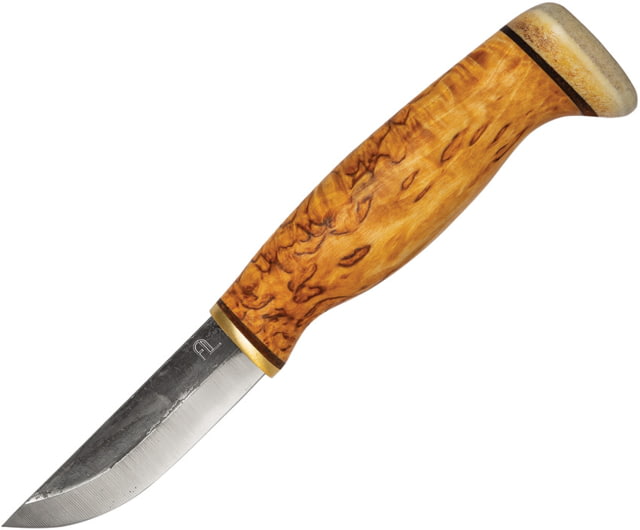Arctic Legend Handicraft Curly Natural Fixed Blade Knife 7.75in Overall 3in Natural Finish Carbon Steel Blade Birch Wood Handle Black Leather Belt - Arctic Legend