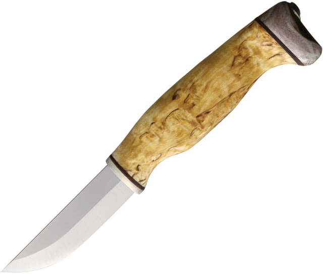 Arctic Legend Handicraft Curly Satin Fixed Blade Knife 7.75in Overall 3in Satin Stainless Steel Blade Birch Wood Handle Black Leather Belt Sheath - Arctic Legend