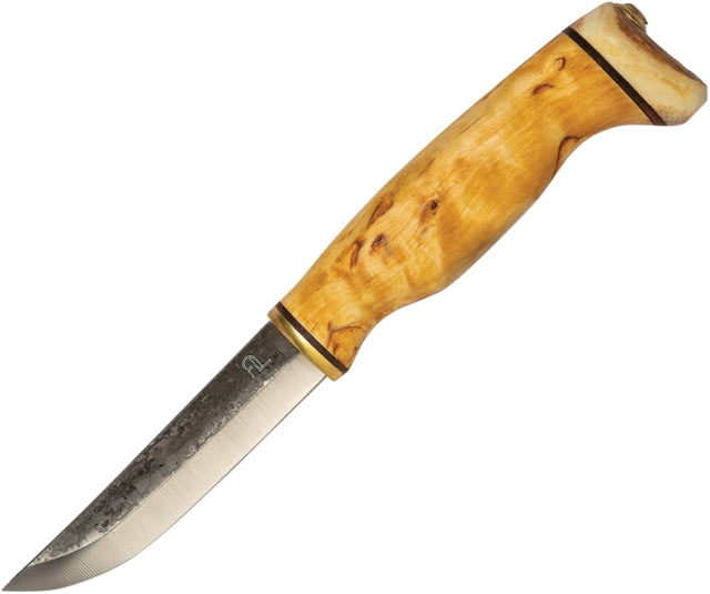 Arctic Legend Hobby Curly Birch Natural Fixed Blade Knife 8.25in Overall 3.75in Natural Finish Carbon Steel Blade Curly Birch Handle Black Leather - Arctic Legend