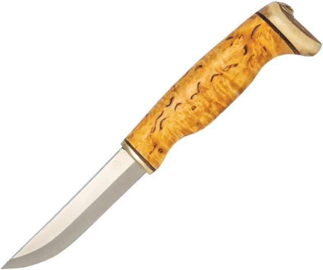 Arctic Legend Hobby Curly Birch Satin Fixed Blade Knife 8.25in Overall 3.75in Satin Stainless Steel Blade Curly Birch Handle Black Leather Belt Sheath - Arctic Legend