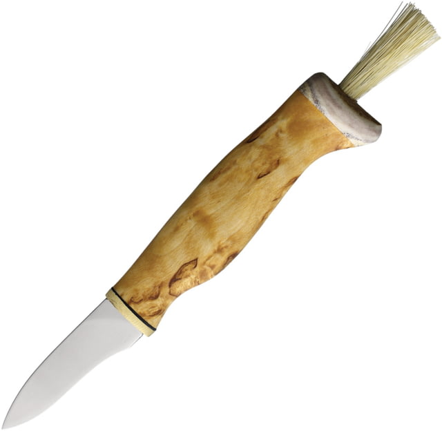 Arctic Legend Curly Birch Mushroom Knife 7.5in Overall 2.25in Satin Stainless Steel Blade Curly Birch Handle Black Leather Belt Sheath - Arctic Legend