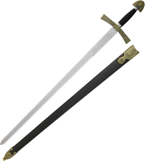 Armaduras Ivanhoe Sword with Scabbard 32.75" unsharpened carbon steel blade Brass finish metal alloy handle - Armaduras
