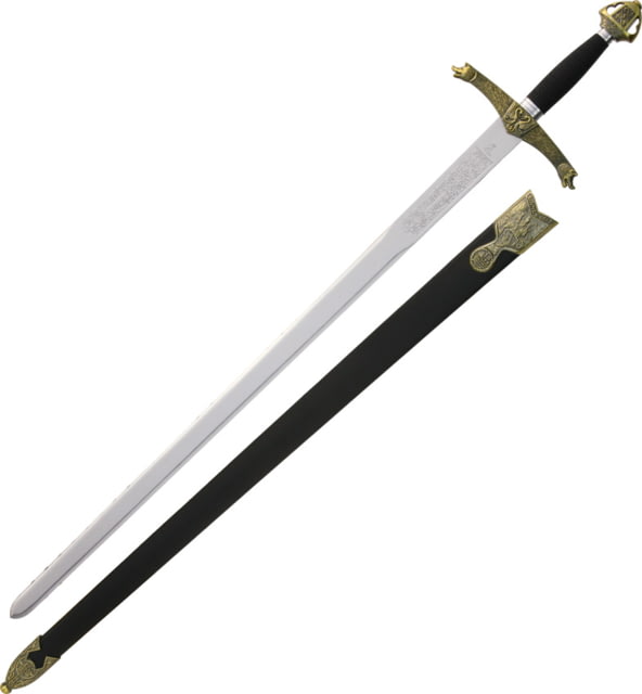 Armaduras Lancelot Sword 33" unsharpened caarbon steel blade Aged brass finish metal alloy handle - Armaduras