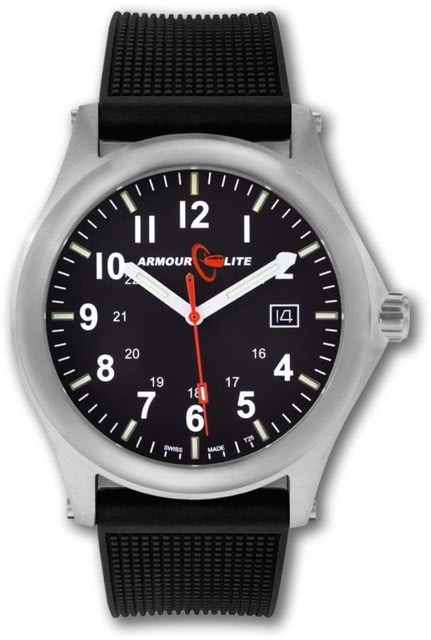 Armourlite Field Series Swiss Made Tritium Illuminated Watch with Shatterproof Armourglass Raw Steel Case Black Dial 42mm