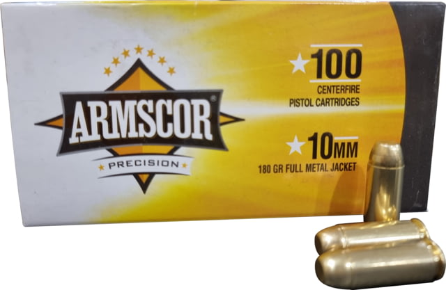 Armscor Precision Inc 10mm 180 Grain Full Metal Jacket Brass Cased Pistol Ammo 100 Rounds 100RD scor Precision Inc 10mm 180 Grain Full Metal Jacket Brass Cased Pistol 100 Rounds 100RD Ammo