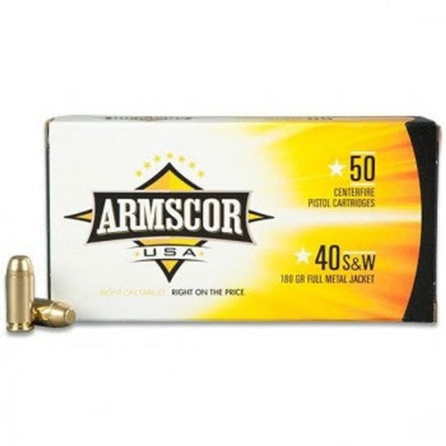 Armscor Precision Inc .40 S&W 180 Grain Full Metal Jacket Value Pack Brass Cased Pistol Ammo 100 Rounds - Armscor Precision Inc