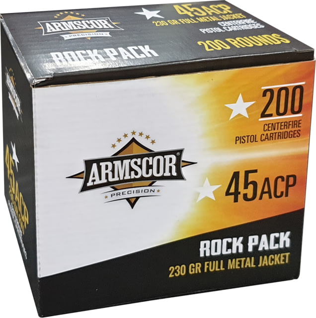 Armscor Precision Inc .45 ACP 230 Grain Full Metal Jacket Brass Cased Pistol Ammo 200 Rounds scor Precision Inc .45 ACP 230 Grain Full Metal Jacket Brass Cased Pistol 200 Rounds Ammo