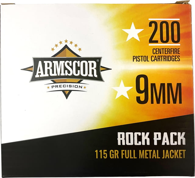 Armscor Precision Inc 9mm Luger 115 Grain Full Metal Jacket Brass Cased Pistol Ammo 200 Rounds - Armscor Precision Inc