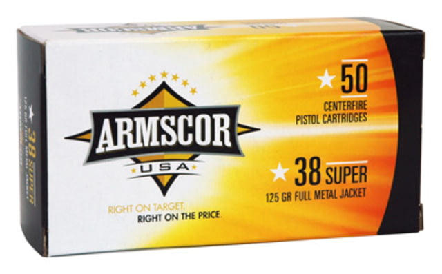 scor Precision Inc USA .38 Super 125 Grain Full Metal Jacket Brass Cased Pistol 50 Rounds 50RD Ammo