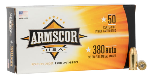Armscor Precision Inc USA .380 ACP 95 Grain Full Metal Jacket Brass Cased Pistol Ammo 50 Rounds 50RD scor Precision Inc USA .380 ACP 95 Grain Full Metal Jacket Brass Cased Pistol 50 Rounds 50RD Ammo