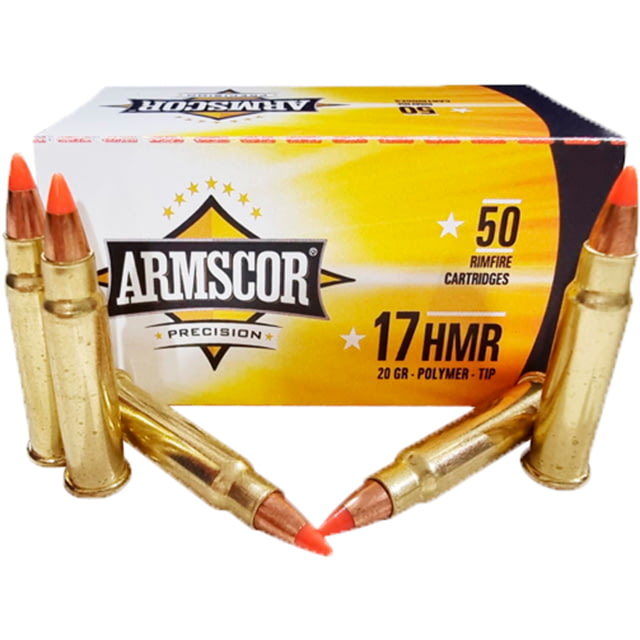 Armscor Precision Inc .17 Hornady Magnum Rimfire 20 Grain Polymer Tip Brass Cased Rimfire Ammo 50 Rounds - Armscor Precision Inc