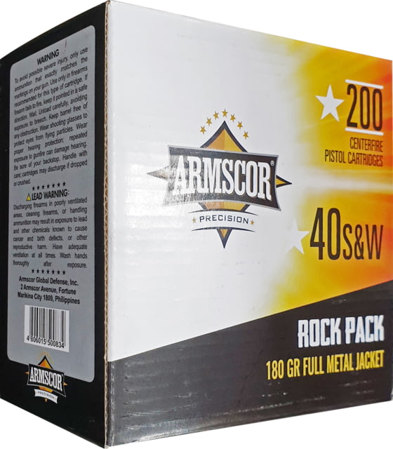 Armscor Precision Inc USA .40 S&W 180 Grain Full Metal Jacket Brass Cased Pistol Ammo 200 Rounds - Armscor Precision Inc