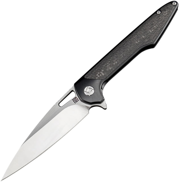 Artisan Cutlery Archaeo Framelock Folding Knife 5in Closed 3.75in Satin Bohler M390 SS Blade Black Titanium Handle With Carbon Fiber Inlay Black Nylon - Artisan Cutlery