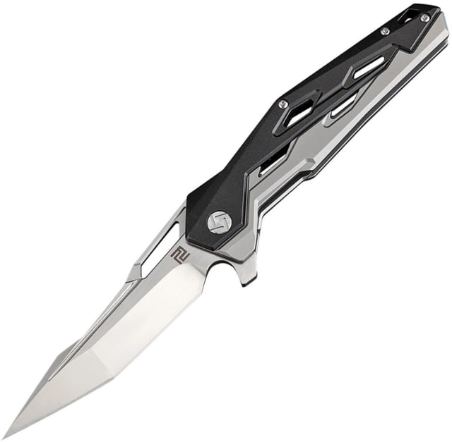 Artisan Cutlery Bombardier Linerlock Folding Knife 5in Closed 3.75in Satin Bohler M390 SS Blade Black/Gray Titanium Handle Thumb Pull Pocket Clip