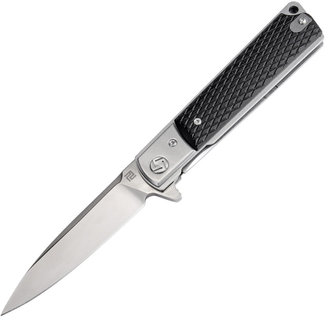 Artisan Cutlery Classic Linerlock Folding Knife 5in Closed 3.75in Satin D2 Tool Steel Drop Point Black Checkered G10 Handle Pocket Clip - Artisan Cutlery