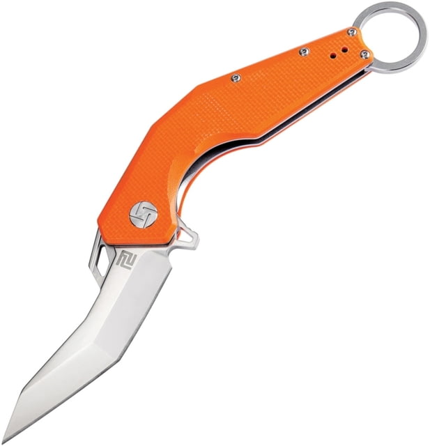 Artisan Cutlery Cobra Linerlock Folding Knife 6in Closed 3.75in Satin D2 Tool Steel Blade Orange Textured G10 Handle Finger Ring Thumb Pull Pocket - Artisan Cutlery