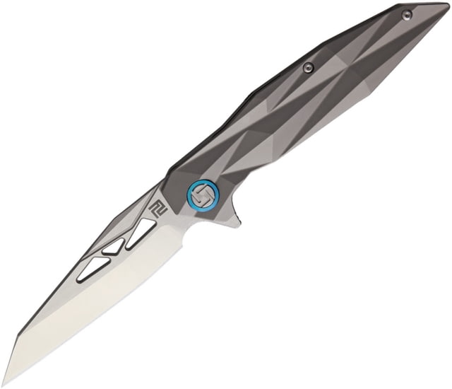 Artisan Cutlery Cygnus Framelock Folding Knife 4.88in Closed 3.5in Satin S35Vn SS Blade Gray Sculpted Titanium Handle Pocket Clip Metal Tin Black - Artisan Cutlery