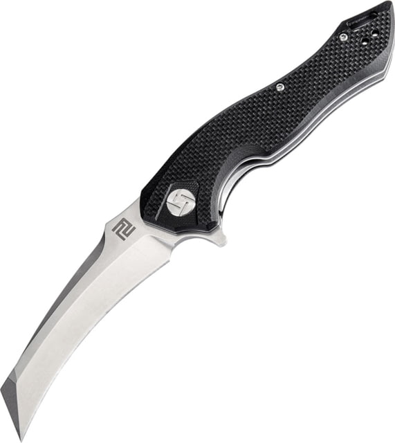 Artisan Cutlery Eagle Linerlock Folding Knife 5in Closed 3.63in Stonewash D2 Tool Steel Curved Blade Black G10 Handle Pocket Clip - Artisan Cutlery