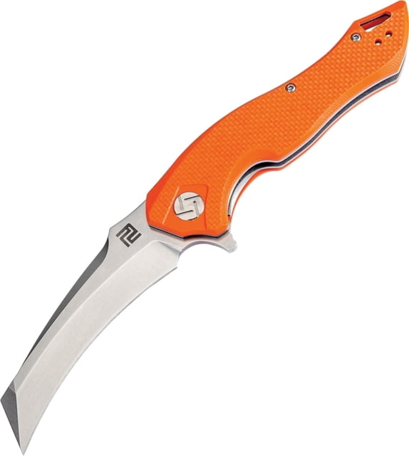 Artisan Cutlery Eagle Linerlock Folding Knife 5in Closed 3.63in Stonewash D2 Tool Steel Curved Blade Orange G10 Handle Pocket Clip