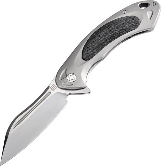 Artisan Cutlery Eterno Framelock Folding Knife Immortal Framelock 5in Closed 3.63in Satin S35Vn SS Blade Gray Titanium Handle With Carbon Fiber Inlay - Artisan Cutlery