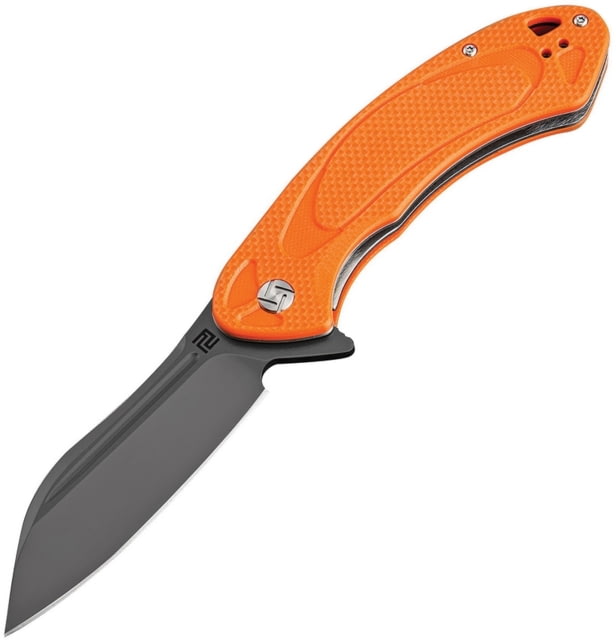 Artisan Cutlery Eterno Linerlock Folding Knife 5in Closed 3.5in Black D2 Tool Steel Blade Orange Textured G10 Handle Pocket Clip
