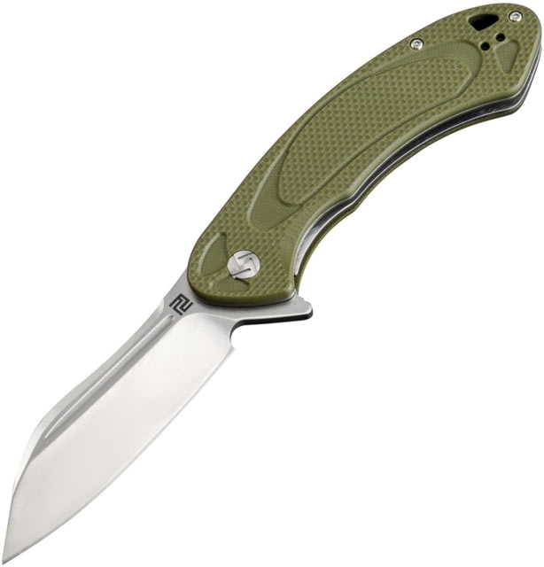 Artisan Cutlery Eterno Linerlock Folding Knife 5in Closed 3.5in Stonewash D2 Tool Steel Blade Green Textured G10 Handle Pocket Clip