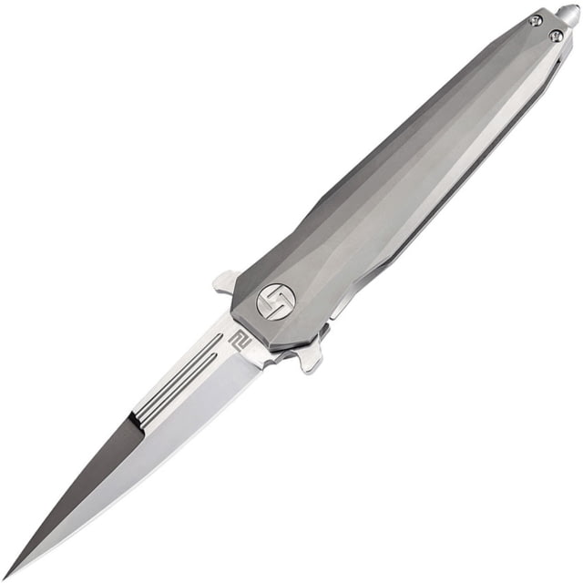 Artisan Cutlery Hornet Framelock Folding Knife 5.25in Closed 3.75in Satin Bohler M390 SS Blade Gray Titanium Handle Glass Breaker Pocket Clip Metal - Artisan Cutlery