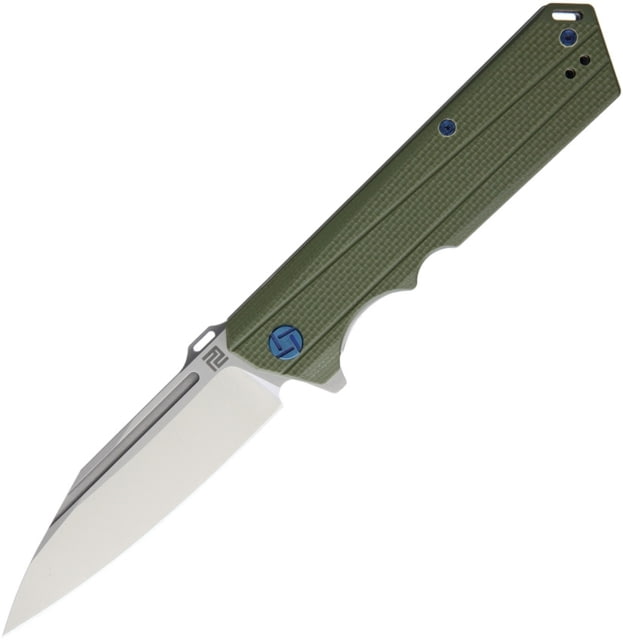 Artisan Cutlery Littoral Linerlock Folding Knife 5in Closed 3.75in Stonewash D2 Tool Steel Blade OD Green G10 Handle Pocket Clip - Artisan Cutlery