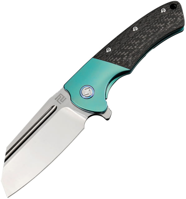 Artisan Cutlery Mastiff Framelock Green Folding Knife 3.5" satin finish S35VN stainless blade Green titanium handle with carbon fiber inlay - Artisan Cutlery