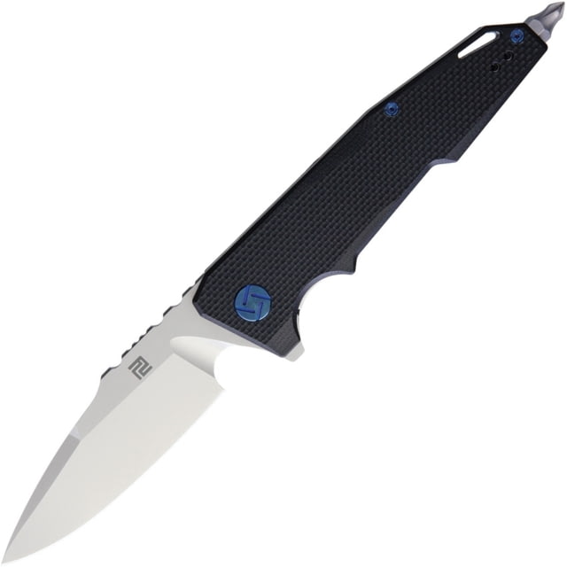 Artisan Cutlery Predator Linerlock Folding Knife 5.5in Closed 3.75in Stonewash D2 Tool Steel Drop Point Black G10 Handle Pocket Clip Integral Phillips - Artisan Cutlery