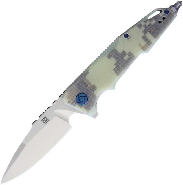 Artisan Cutlery Predator Linerlock Folding Knife 5.5in Closed 3.75in Stonewash D2 Tool Steel Drop Point Digital Camo G10 Handle Pocket Clip Integral - Artisan Cutlery