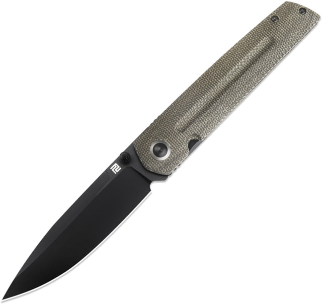 Artisan Cutlery Sirius Folding Knife by Ray Laconico 4.5in Closed 3.5in S35VN Black PVD Coated Drop Point Blade Green Canvas Micarta Handle - Artisan Cutlery