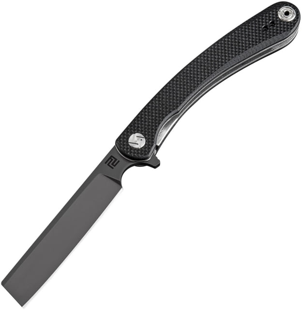 Artisan Cutlery Small Orthodox Linerlock Folding Knife 4.13in Closed 2.75in Black D2 Tool Steel Blade Black Textured G10 Handle Pocket Clip - Artisan Cutlery