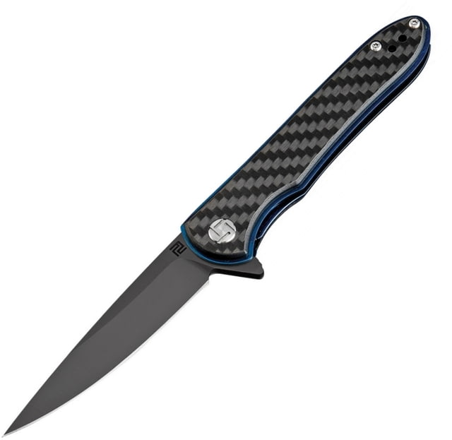 Artisan Cutlery Small Shark Linerlock Folding Knife 4in Closed 3in Black D2 Tool Steel Blade Carbon Fiber Handle Pocket Clip - Artisan Cutlery