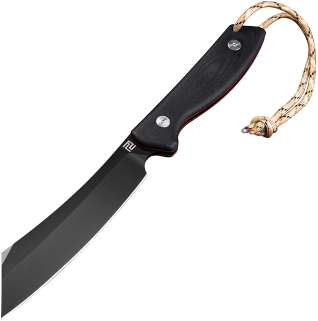 Artisan Cutlery Tomahawk Fixed Blade Knife 6.25" black finish D2 tool steel blade Red liners Black G10 handle - Artisan Cutlery