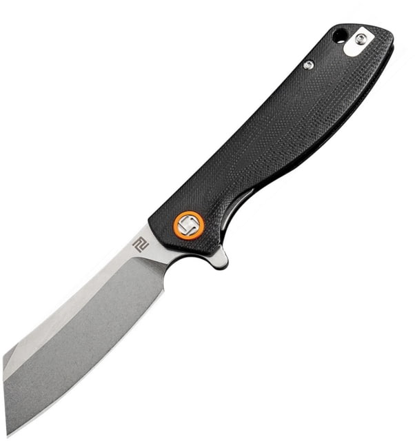 Artisan Cutlery Tomahawk Linerlock Folding Knife 4in Closed 3in Stonewash D2 Tool Steel Blade Black G10 Handle Pocket Clip - Artisan Cutlery