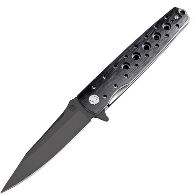 Artisan Cutlery Virginia Linerlock Folding Knife 5in Closed 4in Black D2 Tool Steel Blade Black Smooth G10 Handle Pocket Clip