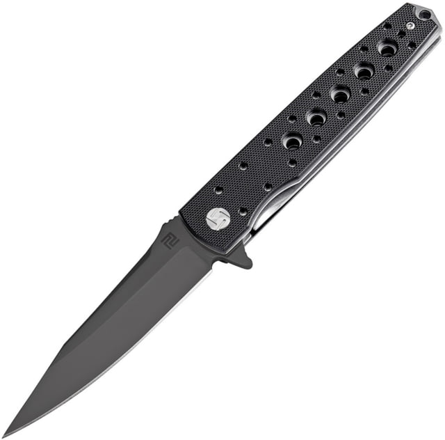 Artisan Cutlery Virginia Linerlock Folding Knife 5in Closed 4in Black D2 Tool Steel Blade Black Textured G10 Handle Pocket Clip - Artisan Cutlery