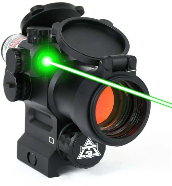 AT3 Tactical LEOS Red Dot Sight with Integrated Laser Sight & Riser Green Laser - At3 Tactical