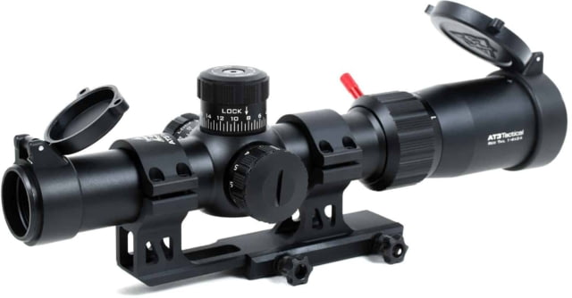 AT3 Tactical Red Tail LPVO 1-4x24 LPVO Rifle Scope with Mount 30mm SFP Black Illuminated BDC Reticle MOA with 30mm Cantilever Mount and Throw Lever - At3 Tactical