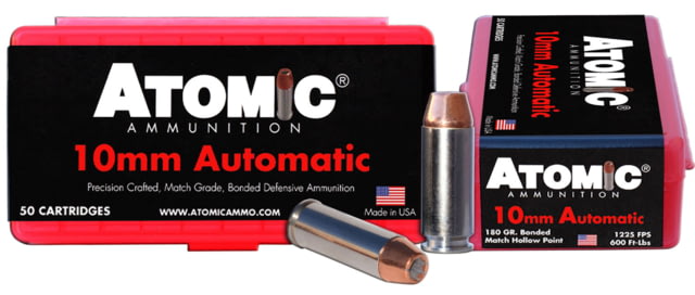 Atomic Ammunition Pistol 10mm Auto 180 Grain Bonded Match Hollow Point Nickel Plated Brass Cased Pistol Ammo 50 Rounds mic Ammunition Pistol 10mm Auto 180 Grain Bonded Match Hollow Point Nickel Plated Brass Cased Pistol 50 Rounds Ammo