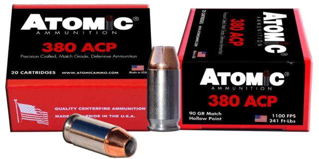 mic Ammunition Pistol .380 ACP 90 Grain Hollow Point Nickel Plated Brass Cased Pistol 20 Rounds Ammo