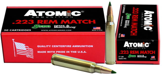 Atomic Ammunition MatchKing .223 Remington 77 Grain Spitzer Boat Tail Brass Cased Rifle Ammo 20 Rounds mic Ammunition MatchKing .223 Remington 77 Grain Spitzer Boat Tail Brass Cased Rifle 20 Rounds Ammo