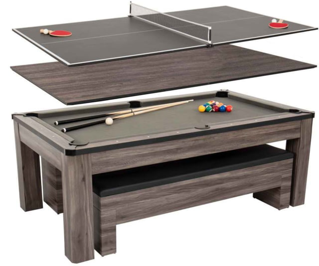 Atomic Hampton 3-In-1 Combo Game Table Billiards Ping Pong Dining 84in Grey Wood Grain