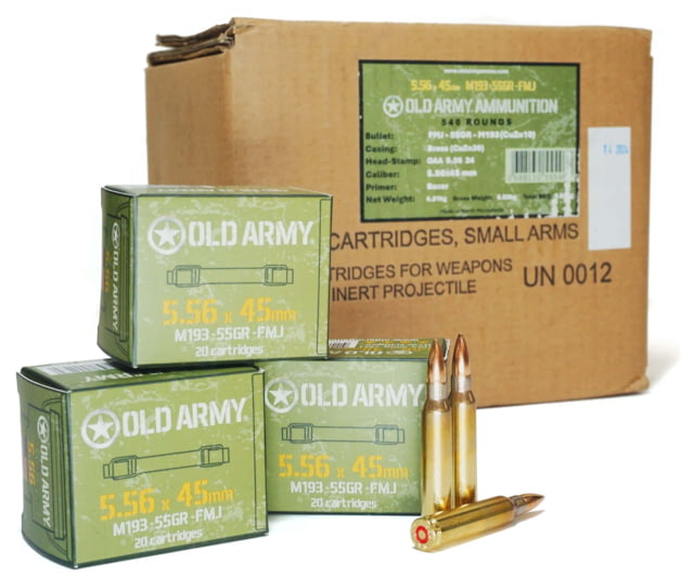 ATS Ammunition Old Army Ammo 5.56x45mm 55 Grain Metall Jacket Brass Centerfire M193 Rifle Ammo 20 Rounds - Ats Ammunition
