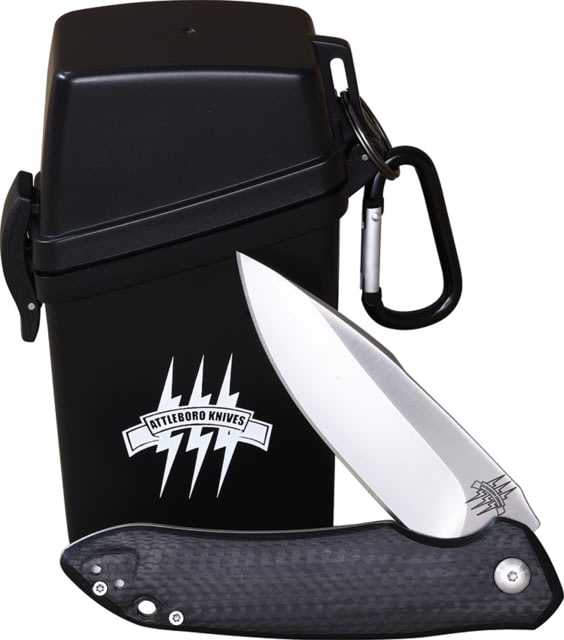 Attleboro Knives Berlin Strike Folding Knife 4.75in Closed 3.5in D2 Tool Steel Satin Blade Carbon Fiber Handle w/ Titanium Back Utility Case - Attleboro Knives