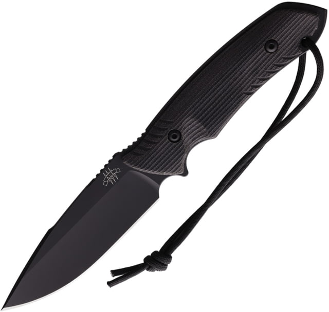 Attleboro Knives The Attleboro Fixed Blade Knife 9.75in Overall 4.5in S35VN Black Cerakote Plain Drop Point Blade Black Canvas Micarta Handle Boltaron - Attleboro Knives