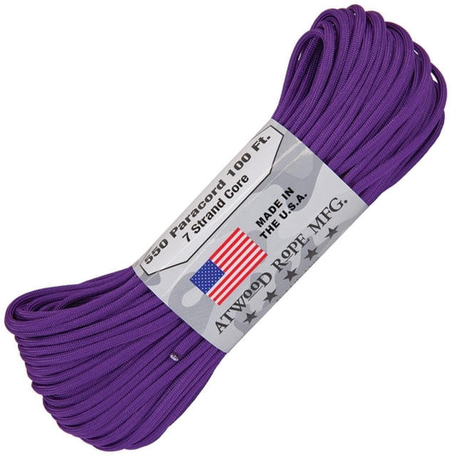 Atwood Parachute Cord 100ft 550 Cord 7 Strand Core Purple S05 - PURPLE