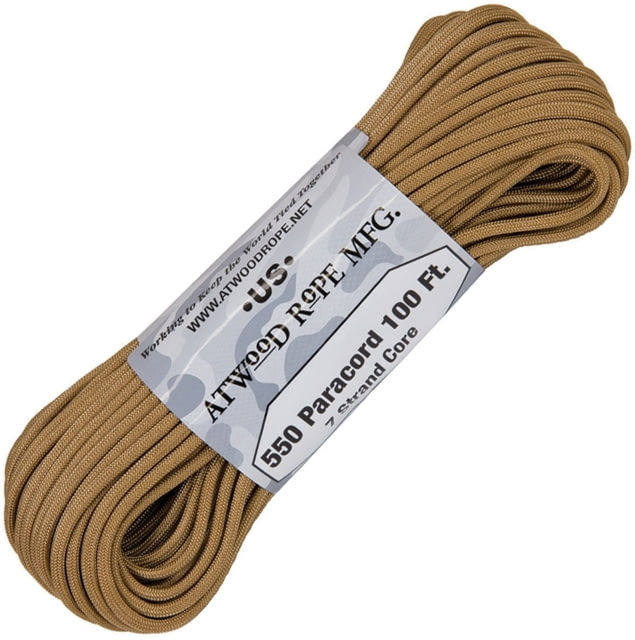 Atwood Parachute Cord 100ft 550 Cord 7 Strand Core Tan S10 - TAN